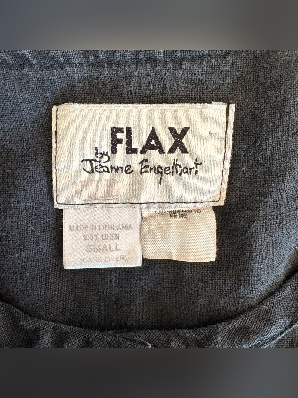 FLAX linen charcoal black dress, long sleeves, button down above knee size small - Picture 4 of 6